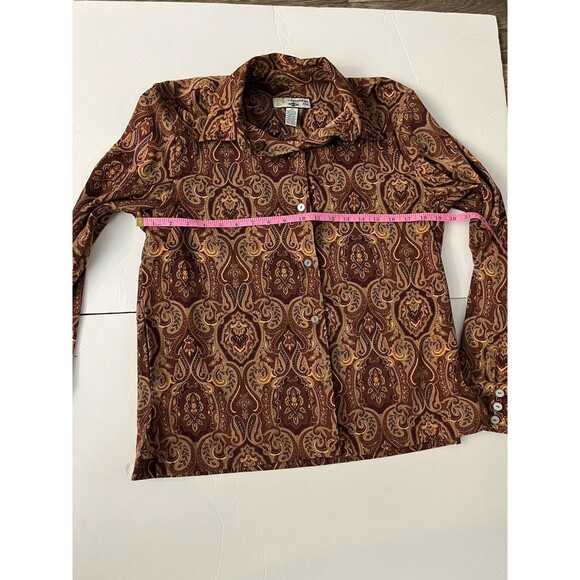 Caribbean Joe Women’s Shirt Blouse Size M Paisley Long Sleeve Button Up Collared - Picture 9 of 10